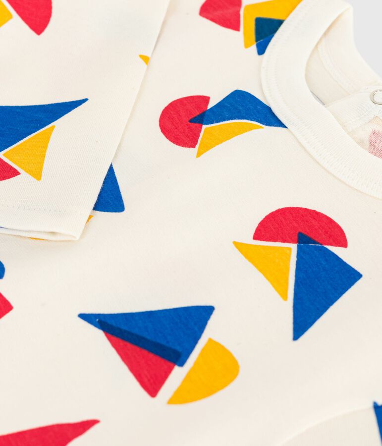 Tee-shirt b&eacute;b&eacute; en coton &agrave; manches longues, imprim&eacute; bateaux MILK/ MULTICO