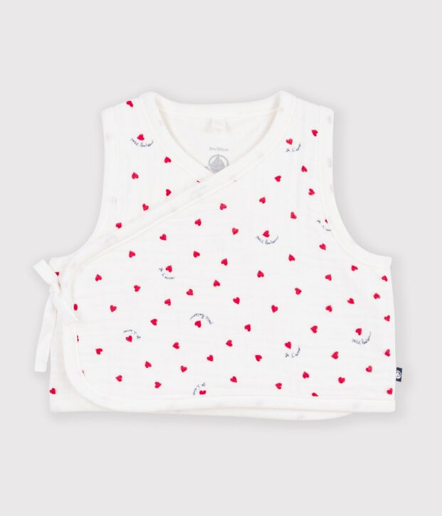 Gilet b&eacute;b&eacute; en gaze de coton sans manche imprim&eacute; petit c&oelig;urs blanc/multicouleur