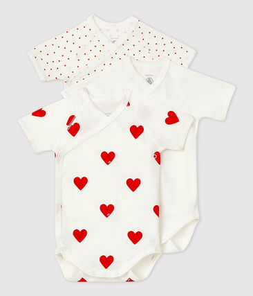 Lot de 3 bodies croisés manches courtes cœur bébé en coton