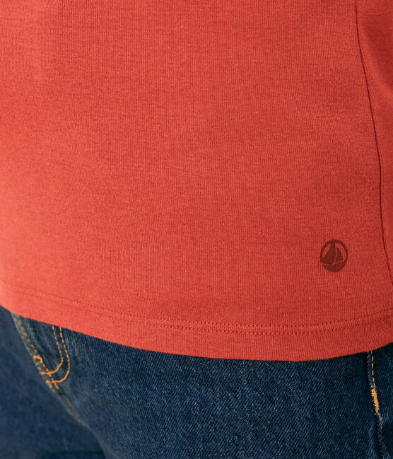 Tee-shirt l'Iconique col V en coton uni femme marron FAMEUX