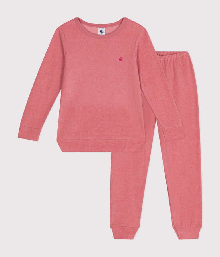 Pyjama uni en bouclette &eacute;ponge gratt&eacute;e enfant rose