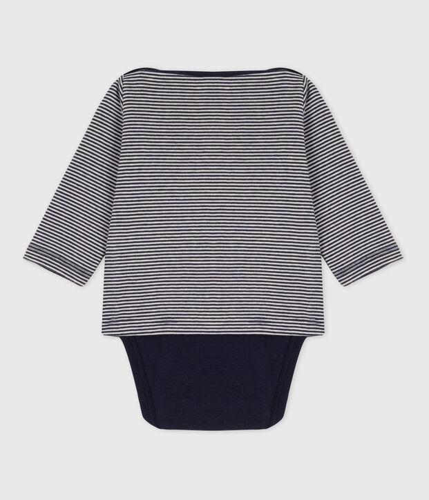 Body t-shirt b&eacute;b&eacute; en coton bleu/blanc