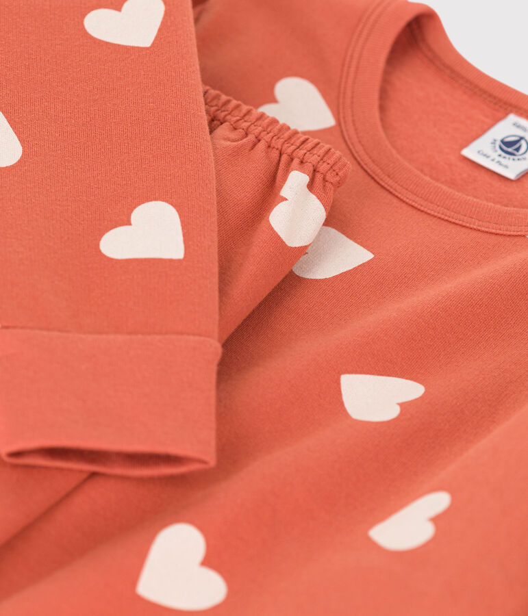 Pyjama coeur en molleton enfant rose/&eacute;cru