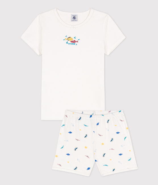 Pyjacourt animaux marins en coton petite fille blanc MARSHMALLOW/blanc MULTICO