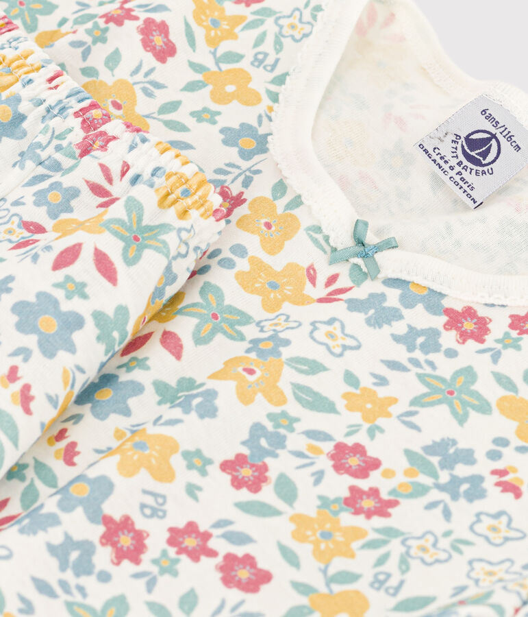 Pyjacourt fleurs en coton petite fille blanc MARSHMALLOW/blanc MULTICO