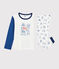 Pyjama motif Paris petit garçon en côte blanc MARSHMALLOW/bleu BLEU/ MULTICO