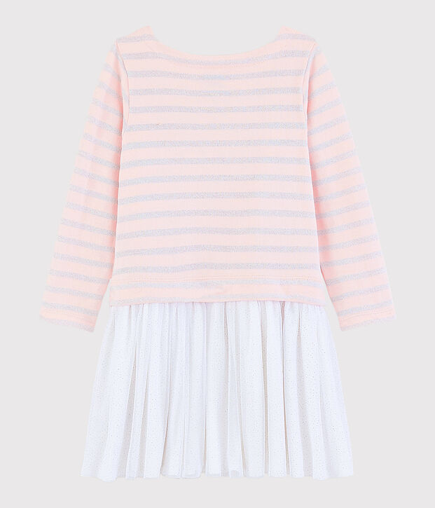 Robe manches longues enfant fille rose/gris