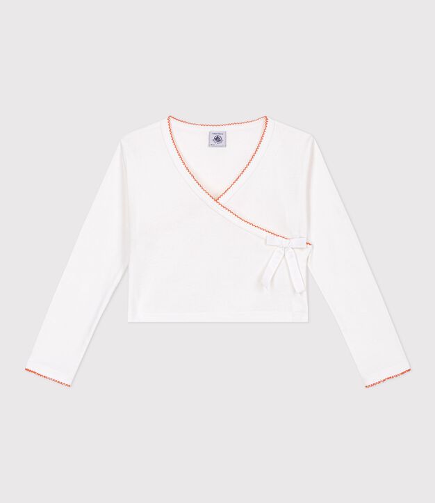 Cardigan cache-c&oelig;ur enfant en coton uni blanc