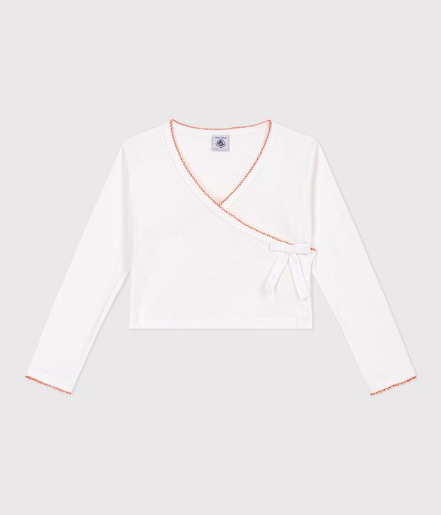 Cardigan cache-c&oelig;ur enfant en coton uni blanc