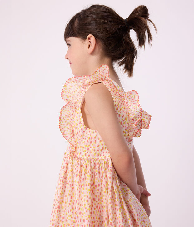 Robe sans manches dos nu enfant en coton imprim&eacute;e blanc/multicouleur