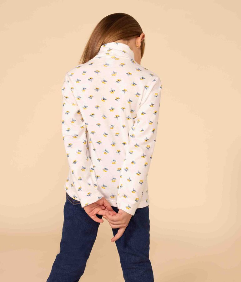 Sous-pull imprim&eacute; fleuri en coton enfant fille blanc MARSHMALLOW/blanc MULTICO