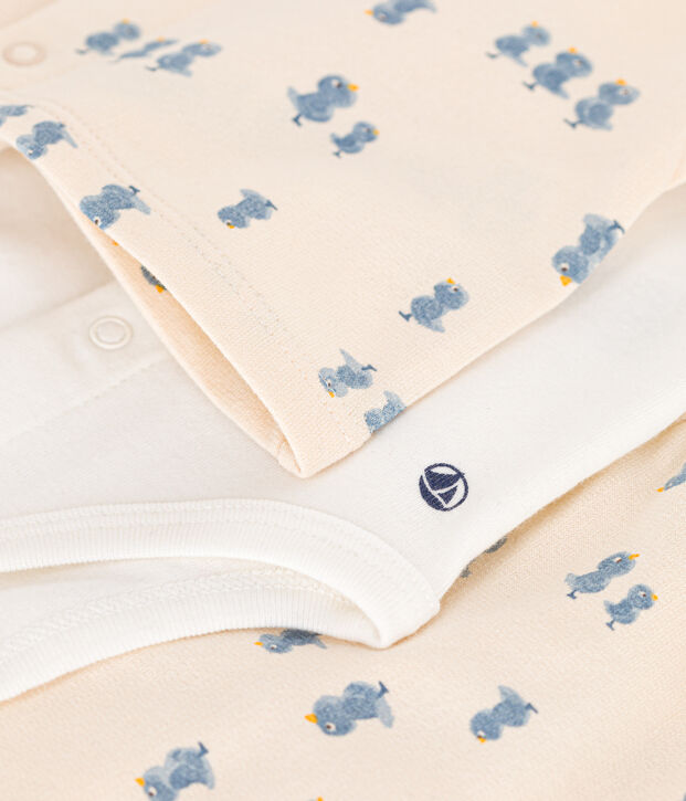 Ensemble 3 pi&egrave;ces en molleton b&eacute;b&eacute; &eacute;cru/multicouleur