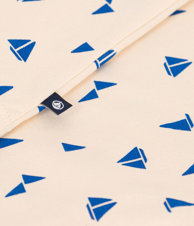 T-shirt b&eacute;b&eacute; en coton &agrave; manches courtes, imprim&eacute; bateaux &eacute;cru/bleu