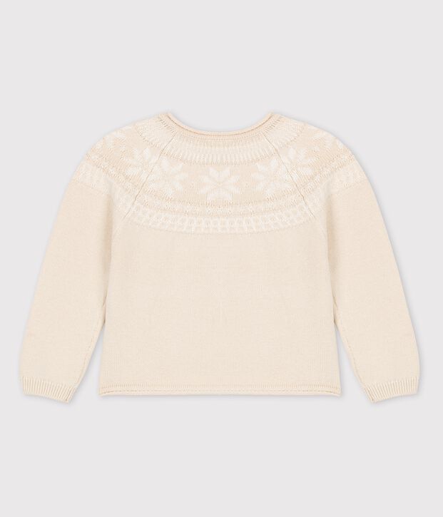 Pull laine et coton enfant fille beige/blanc