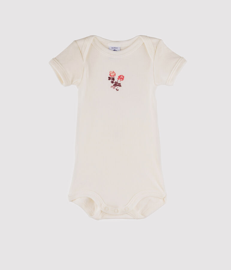 Body manches courtes b&eacute;b&eacute; fille blanc MARSHMALLOW/rose FLASHY