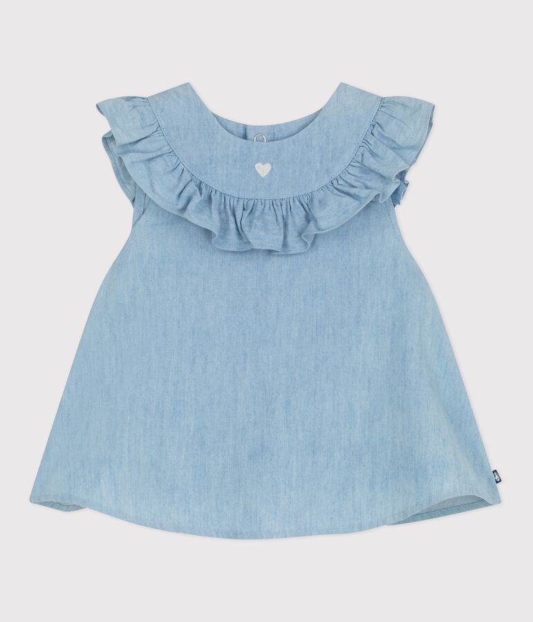 Blouse b&eacute;b&eacute; en coton sans manches en chambray brod&eacute; bleu BLEU CLAIR