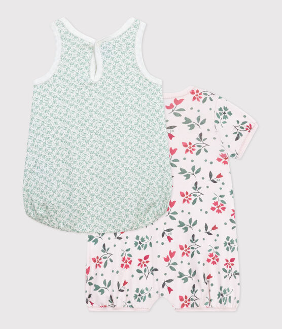 Lot de 2 combinaisons courtes bébé en coton fleuri variante 1