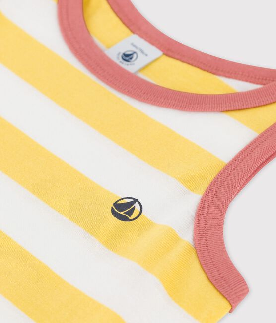 Robe rayée sans manche en coton enfant fille jaune ORGE/blanc MARSHMALLOW