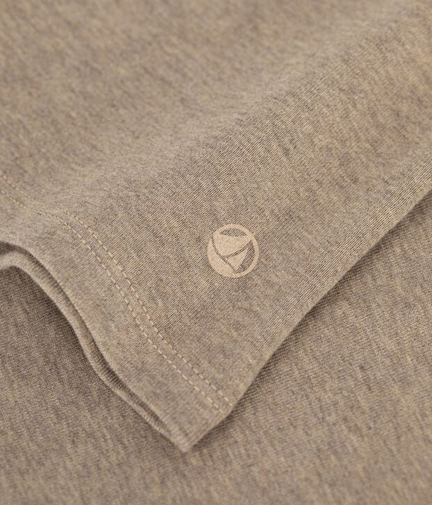 Tee-shirt femme en coton manches longue uni beige