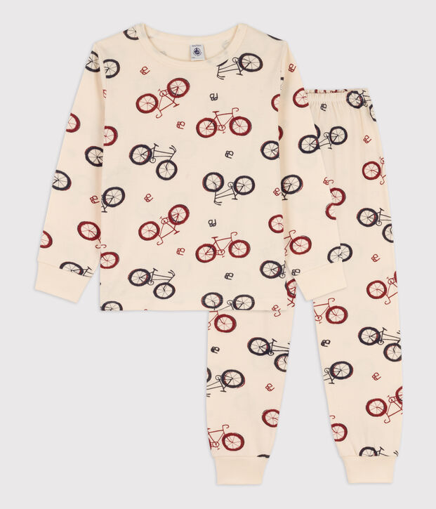 Pyjama v&eacute;lo en coton enfant &eacute;cru/multicouleur