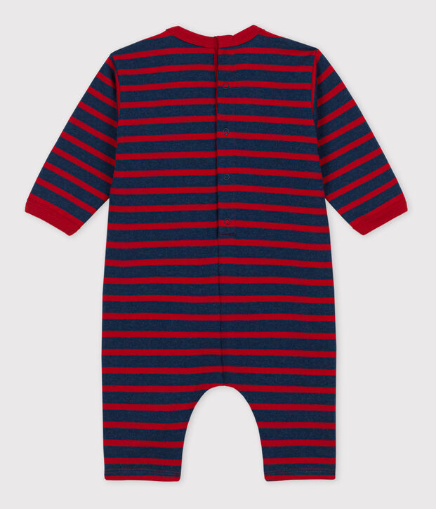 Combinaison b&eacute;b&eacute; ray&eacute;e marini&egrave;re en jersey &eacute;pais bleu/rouge