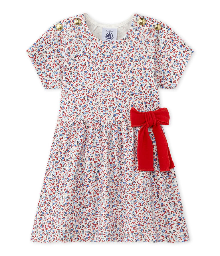 Robe b&eacute;b&eacute; fille imprim&eacute;e blanc MARSHMALLOW/rouge TERKUIT/ MULTICO