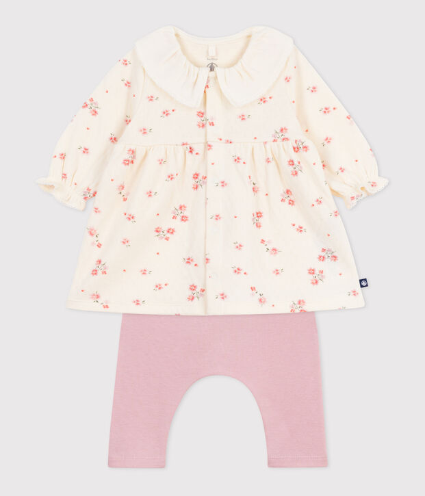 Robe b&eacute;b&eacute; &agrave; col imprim&eacute; fleurs et legging en coton &eacute;cru/multicouleur