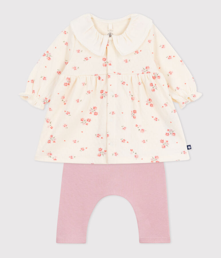 Robe b&eacute;b&eacute; &agrave; col imprim&eacute; fleurs et legging en coton &eacute;cru/multicouleur