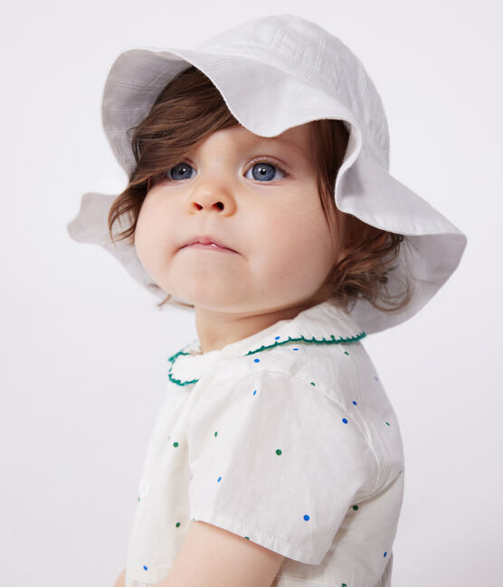 Barboteuse bébé en coton manches courtes à col, imprimé à pois blanc MARSHMALLOW/blanc MULTICO