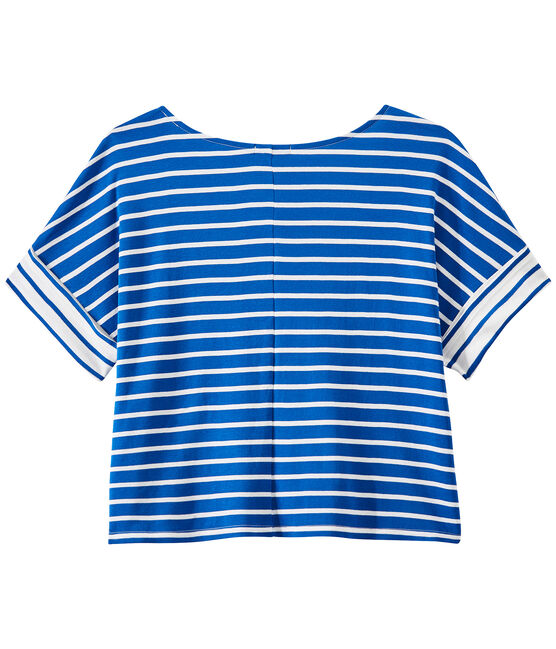 T-shirt femme oversize à rayures bleu PERSE/blanc MARSHMALLOW