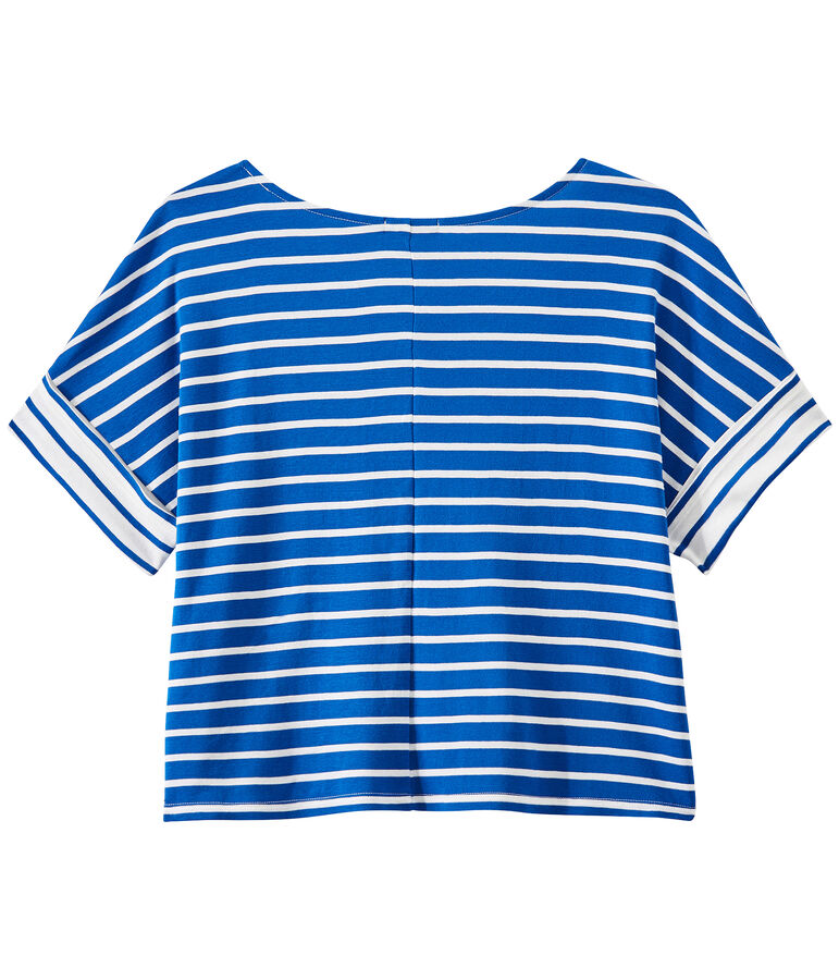 T-shirt femme oversize &agrave; rayures bleu PERSE/blanc MARSHMALLOW