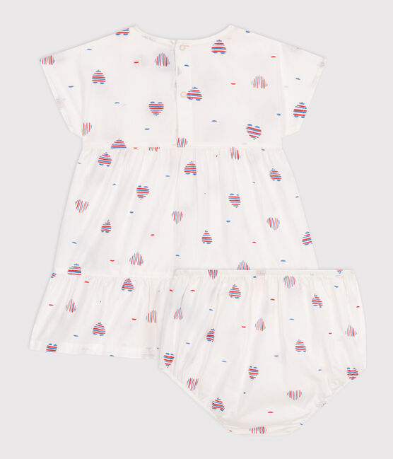 Robe bébé en coton manches courtes et bloomer, imprimés cœurs blanc AVALANCHE/ MULTICO