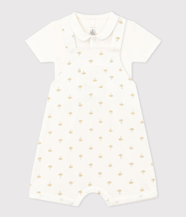 Ensemble salopette et body en coton b&eacute;b&eacute; blanc/multicouleur