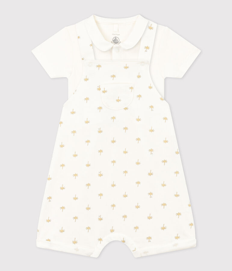 Ensemble salopette et body en coton b&eacute;b&eacute; blanc MARSHMALLOW/blanc MULTICO