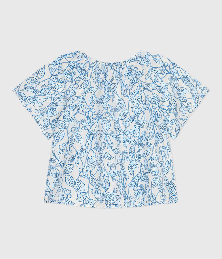 Blouse enfant en coton manches courtes imprim&eacute; cerises bleu MARSHMALLOW/ PORCELANA