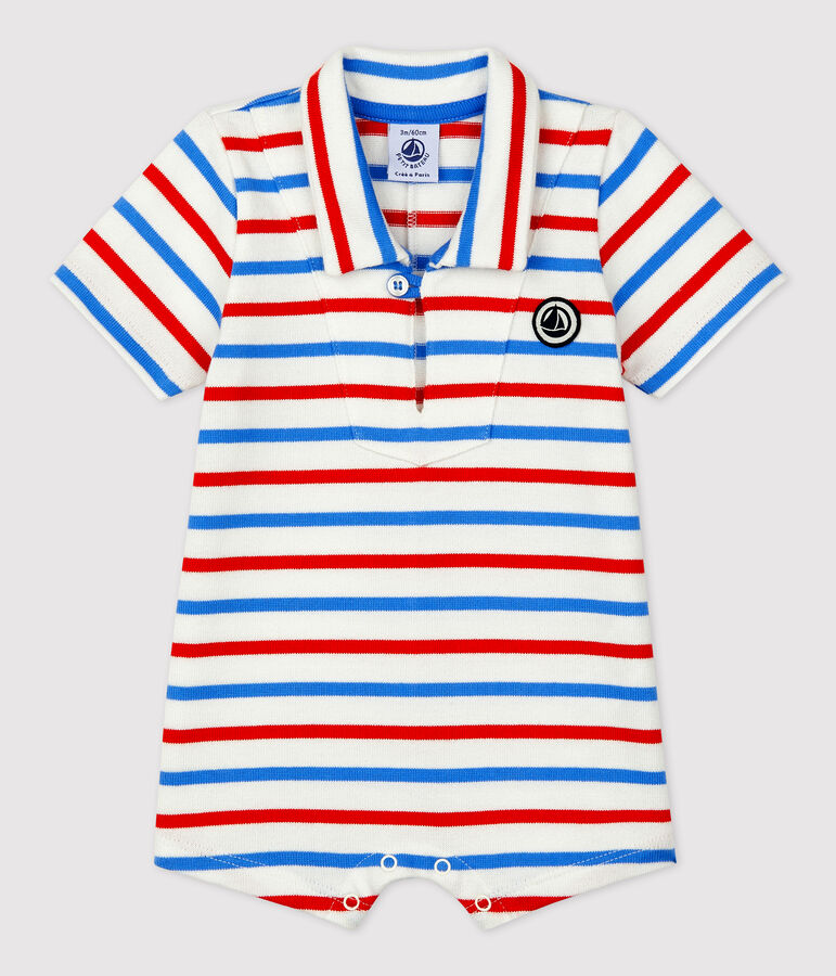 Combinaison courte en jersey &eacute;pais b&eacute;b&eacute; blanc MARSHMALLOW/blanc MULTICO