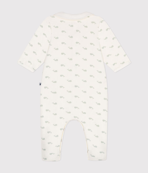 Pyjama en velours b&eacute;b&eacute; blanc/vert