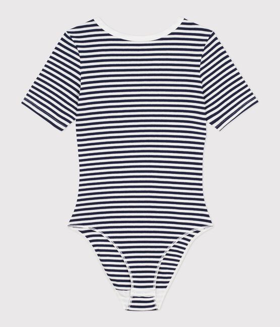 Body femme en coton manches courtes à rayures bleu SMOKING/blanc MARSHMALLOW