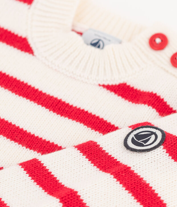 Pull en jersey b&eacute;b&eacute; blanc/rouge