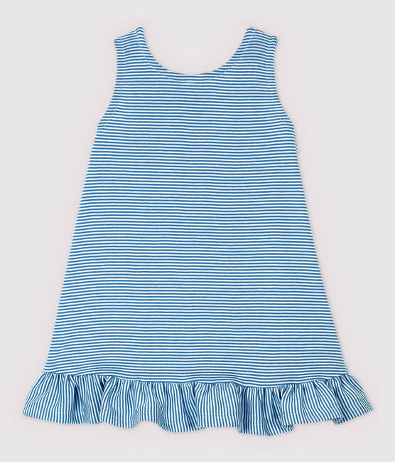Robe en coton bio bébé. bleu ALASKA/blanc ECUME