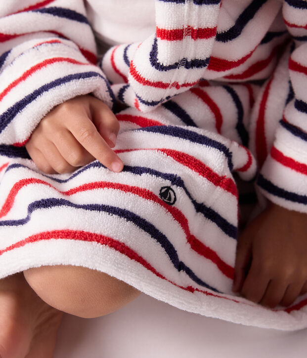 Peignoir enfant en coton &eacute;ponge &agrave; rayures blanc/multicouleur