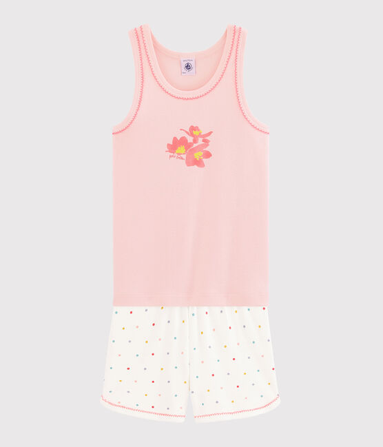 Pyjacourt petite fille en côte rose MINOIS/blanc MULTICO