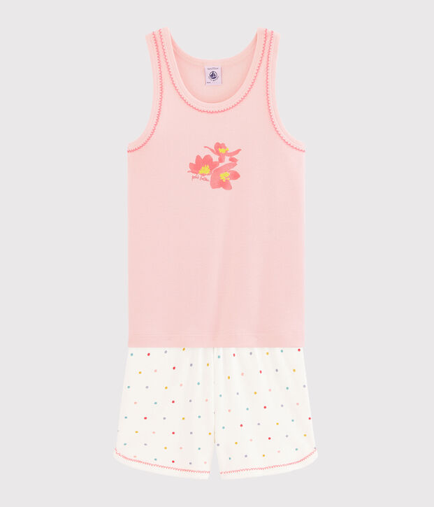 Pyjacourt petite fille en c&ocirc;te rose/multicouleur