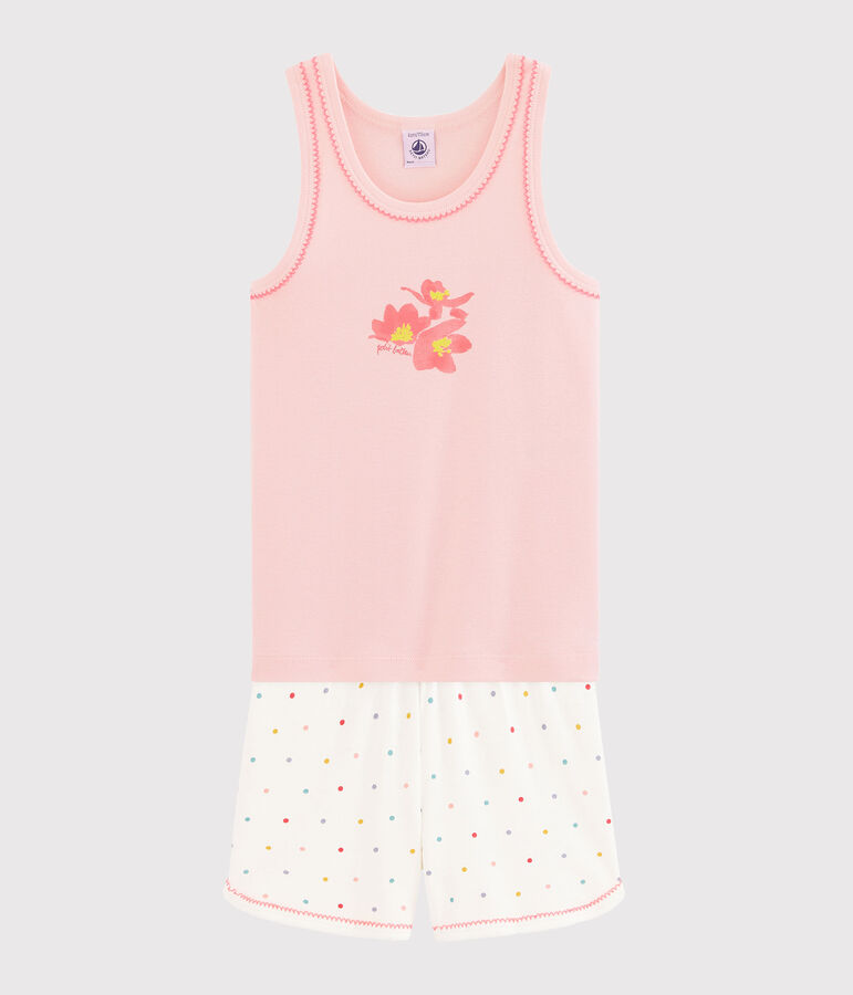 Pyjacourt petite fille en c&ocirc;te rose MINOIS/blanc MULTICO