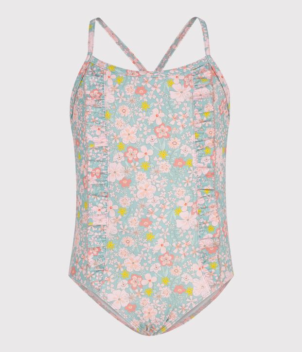 Maillot de bain une pi&egrave;ce enfant fleuri bleu/multicouleur
