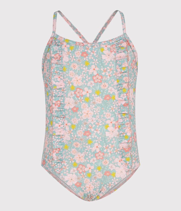 Maillot de bain une pi&egrave;ce enfant fleuri bleu/multicouleur
