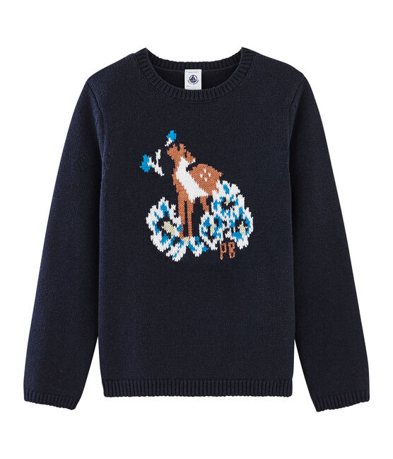 Pull enfant fille bleu SMOKING/blanc MULTICO