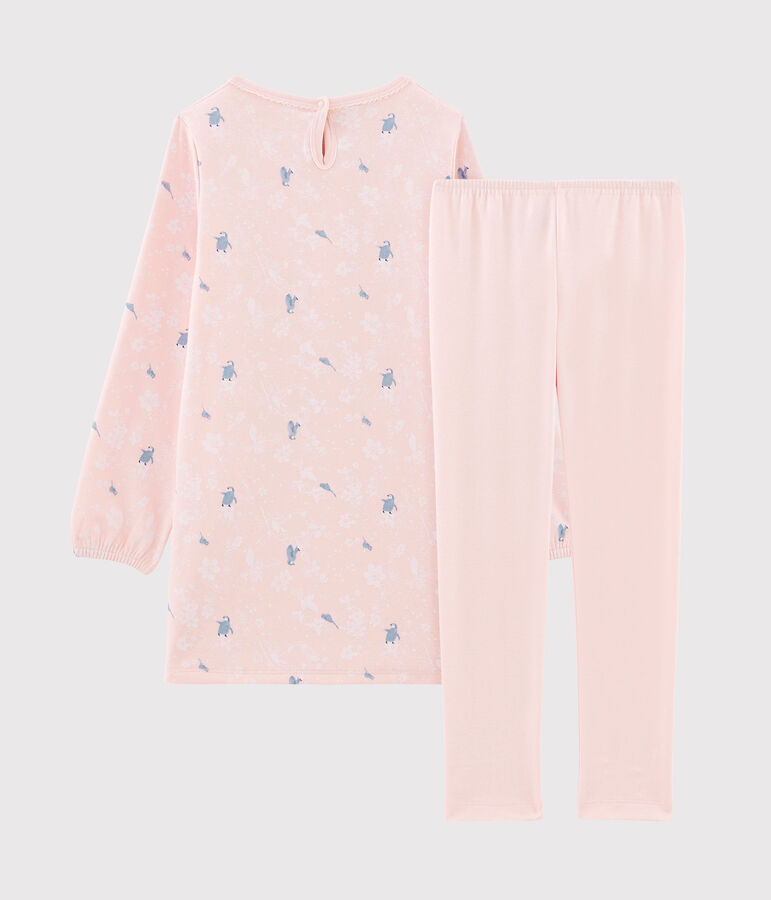 Chemise de nuit manches longues imprim&eacute;e pingouin petite fille en jersey double face rose/multicouleur