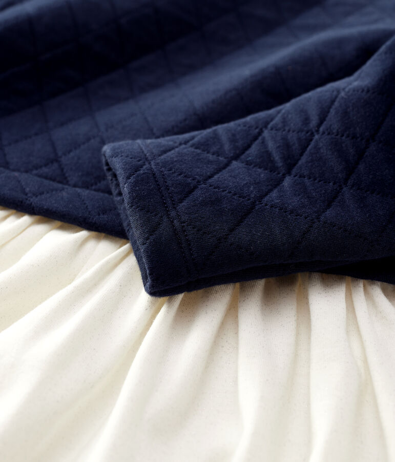 Robe manches longues en tubique enfant fille bleu SMOKING/blanc MULTICO