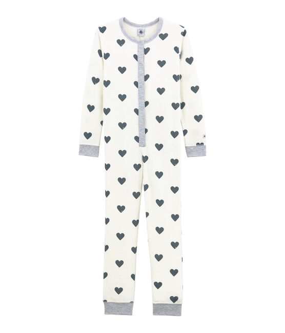 Combinaison petite fille en bouclette éponge grattée extra chaude blanc MARSHMALLOW/bleu ASTRO